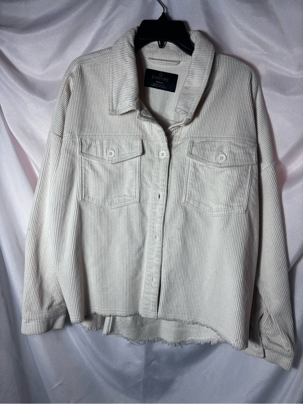 Empyre Ivory‎ Corduroy Teddy Shacket with Frayed Hem